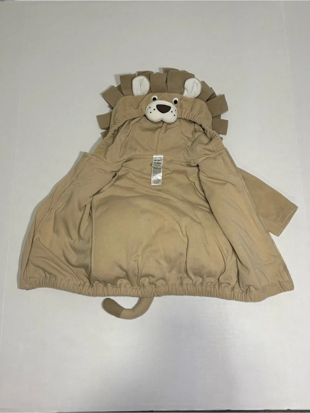 Carter's Beige Fleece Hooded Full Zip Jacket/Costume Lion Theme 6-9 Months - Picture 5 of 8